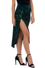 Load image into Gallery viewer, Sequinned Wrap Tango Midi Skirt With High Slit