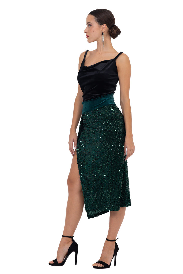 Sequinned Wrap Tango Midi Skirt With High Slit