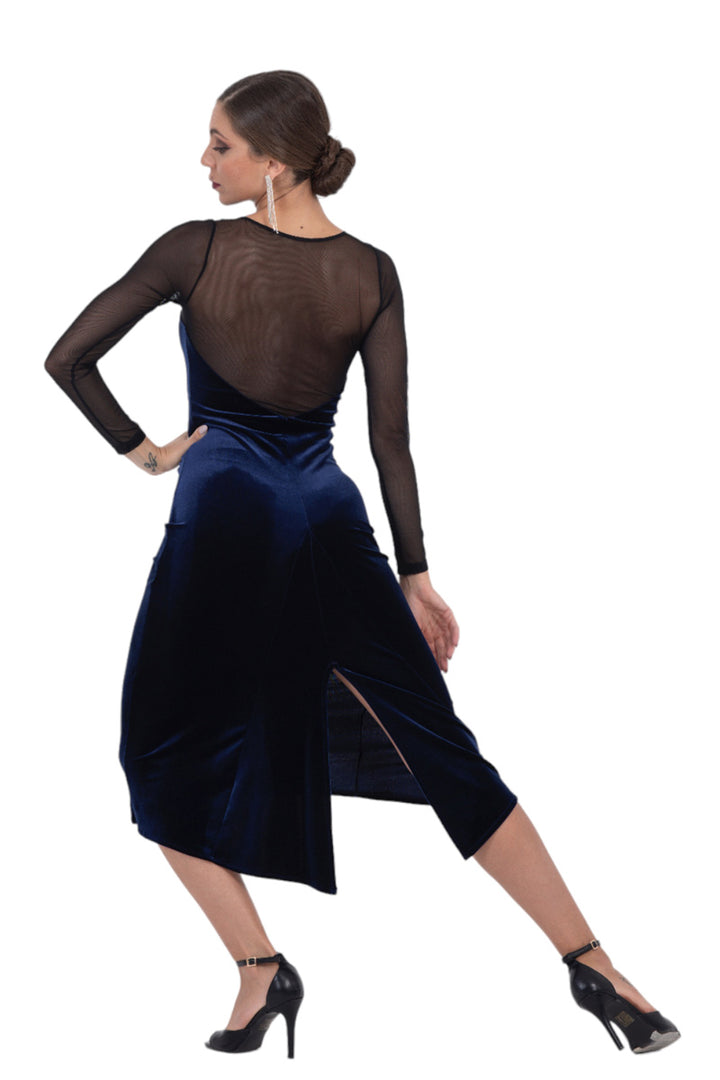 Sexy Velvet Tango Dress With Mesh Décolletage Back and Sleeves