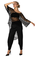 Load image into Gallery viewer, Sheer Black Lace Long Tail Top