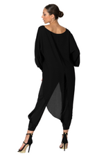 Load image into Gallery viewer, Black Georgette Long Tail Top With Lace Details