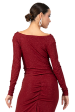 Load image into Gallery viewer, Shimmering Draped Neckline Long Sleeve Top