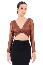 Load image into Gallery viewer, Shiny Chrome Twisted Knot V-neck Crop Top
