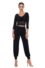 Load image into Gallery viewer, Sleeved Tango Crop Top with Lace Waistband