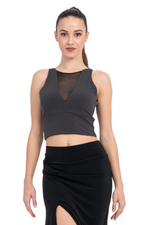 Load image into Gallery viewer, Sleeveless Crop Top With Mesh V Neckline
