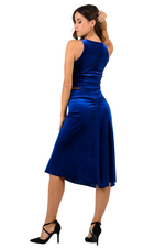 Load image into Gallery viewer, Electric Blue Sleeveless Velvet Crop Top With Mesh V Neckline