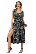 Load image into Gallery viewer, Snake Print Ruffled Velvet Dress With Decorative Bow Details