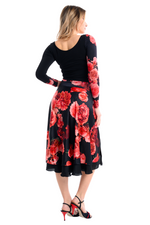 Load image into Gallery viewer, Spanish Floral Print Two-layer Satin Dance Skirt