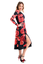 Load image into Gallery viewer, Spanish Floral Print Two-layer Satin Dance Skirt