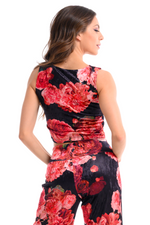 Load image into Gallery viewer, Spanish Floral Print Velvet Crop Top