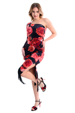 Load image into Gallery viewer, Spanish Floral Print Velvet Tango Dress With Fringe