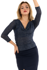 Load image into Gallery viewer, Sparkling Draped Neckline Sleeved Top