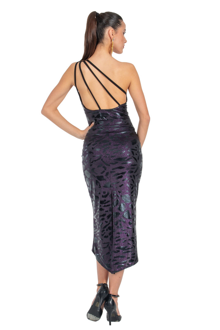 Sparkling Eggplant Animal Print Tango Skirt With Curved Front Slit