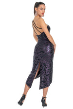 Load image into Gallery viewer, Sparkling Eggplant Animal Print Tango Skirt With Curved Front Slit
