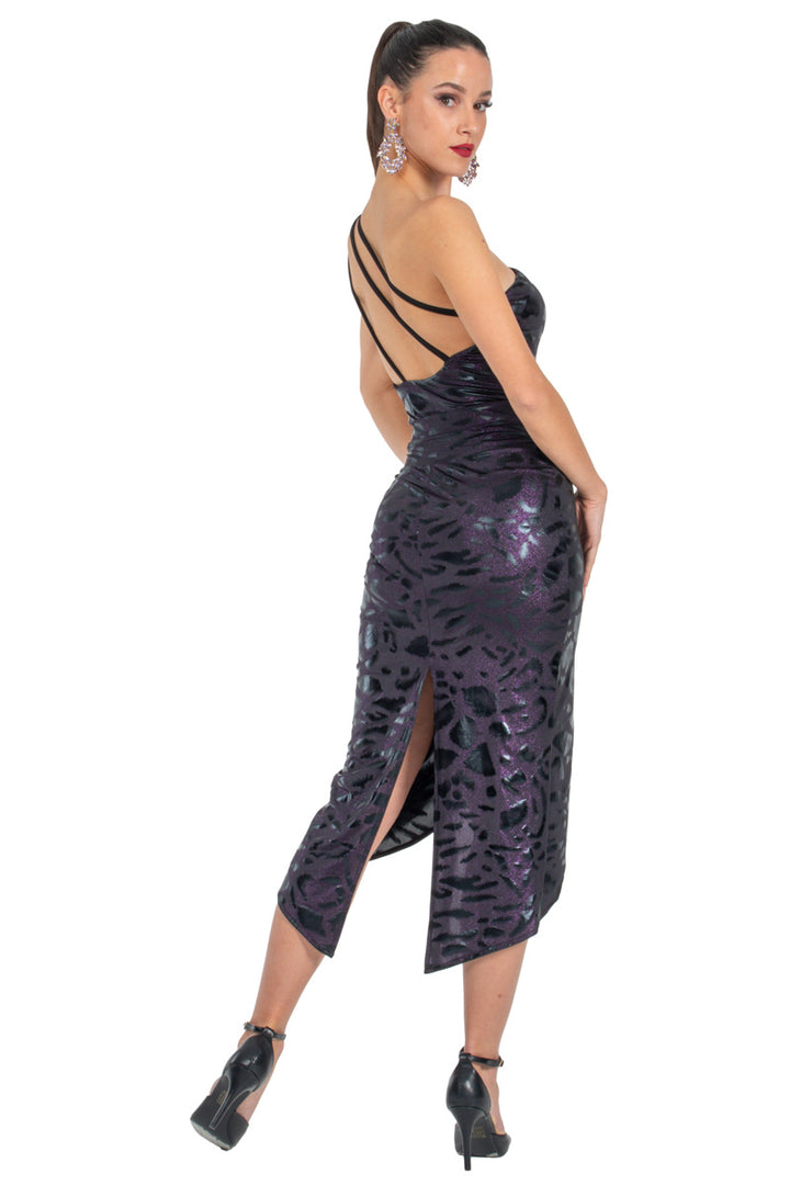Sparkling Eggplant Animal Print Tango Skirt With Curved Front Slit