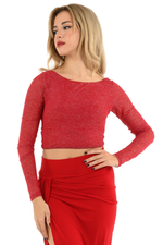 Load image into Gallery viewer, Sparkling Sleeved Twisted Knot V-neck Crop Top