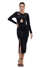 Load image into Gallery viewer, Sparkling Velvet Cutout Dress With Keyhole Back &amp; Slit
