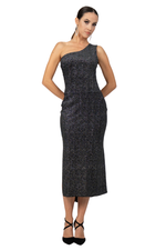 Load image into Gallery viewer, Sparkling Velvet One-Shoulder Tango Dress With Strappy Back