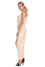 Load image into Gallery viewer, Striped Beige Wrap Women&#39;s Tailored Trousers

