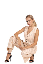Load image into Gallery viewer, Striped Beige Wrap Women's Tailored Trousers