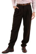 Load image into Gallery viewer, Striped Brown Men's Tango Pants With Three Pleats