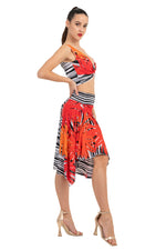 Load image into Gallery viewer, Striped Floral Print Skirt With Side Draping
