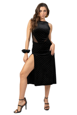 Load image into Gallery viewer, Studded Velvet Tango Dress With Mesh Details