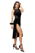 Load image into Gallery viewer, Studded Velvet Tango Dress With Mesh Details