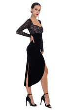 Load image into Gallery viewer, Sweetheart Lace & Velvet Dress With Slits