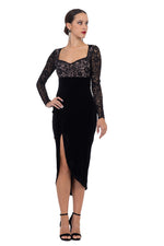 Load image into Gallery viewer, Sweetheart Lace &amp; Velvet Dress With Slits
