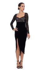Load image into Gallery viewer, Sweetheart Lace & Velvet Dress With Slits