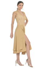 Load image into Gallery viewer, Tan Two-Layer Satin And Lace Backless Dress