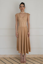 Load image into Gallery viewer, Tan Two-Layer Satin And Lace Backless Dress