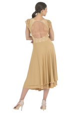 Load image into Gallery viewer, Tan Two-Layer Satin And Lace Backless Dress