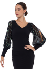Load image into Gallery viewer, Tango Top With Mesh Sparkling Detailed Sleeves