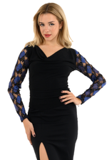 Load image into Gallery viewer, Black Top With Metallic Lace Back And Sleeves