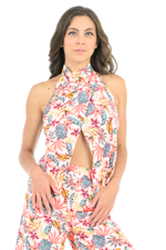 Load image into Gallery viewer, Tropical Halterneck Overlap Top