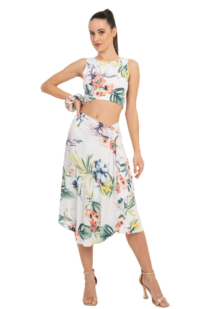 Tropical Print With Rich Back Draping
