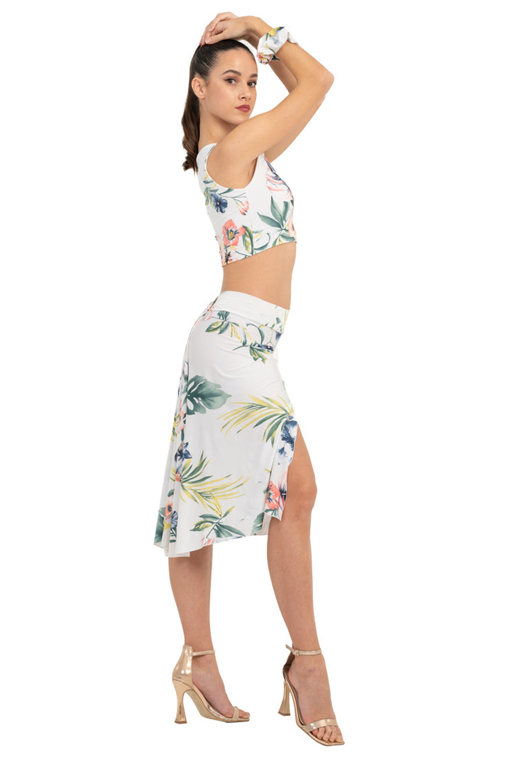 Tropical Print With Rich Back Draping