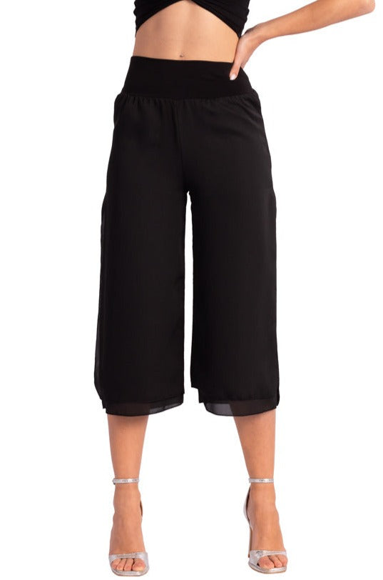 Two-layer Black Georgette Cropped Culottes | Tango Pants – conDiva