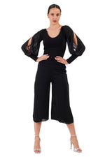 Load image into Gallery viewer, Black Top With Long Striped Lamé Split Sleeves
