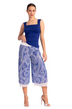 Load image into Gallery viewer, Two-layer Blue Cycladic Print Georgette Cropped Culottes With Slits
