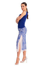 Load image into Gallery viewer, Two-layer Blue Cycladic Print Georgette Cropped Culottes With Slits