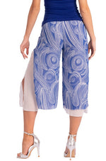 Load image into Gallery viewer, Two-layer Blue Cycladic Print Georgette Cropped Culottes With Slits