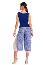 Load image into Gallery viewer, Two-layer Blue Cycladic Print Georgette Cropped Culottes With Slits