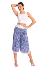 Load image into Gallery viewer, Two-layer Blue Cycladic Print Georgette Cropped Culottes With Slits