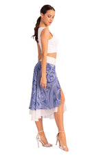 Load image into Gallery viewer, Two-layer Blue Cycladic Print Georgette Dance Skirt