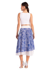Load image into Gallery viewer, Two-layer Blue Cycladic Print Georgette Dance Skirt