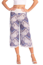 Load image into Gallery viewer, Two-layer Blue Mixed Print Georgette Cropped Culottes With Slits