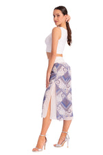 Load image into Gallery viewer, Two-layer Blue Mixed Print Georgette Cropped Culottes With Slits